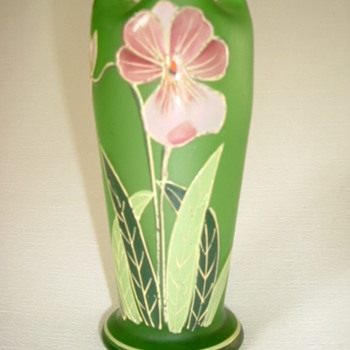 Satin Glass Vase with Enamelled Orchid - Art Glass
