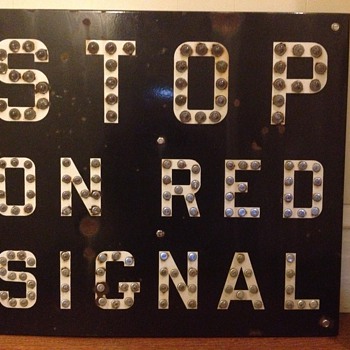 Cat Eye Railroad Stop on Red Signal Sign - Railroadiana