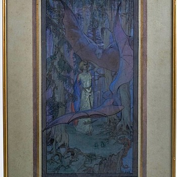 1923 Dulac, Leduc, Rackman style watercolor mystery. - Visual Art