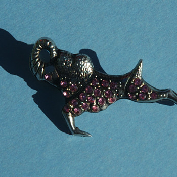 My Aunt Doris's favorite 1960's silver Ram pin with pink rhinestones - Costume Jewelry
