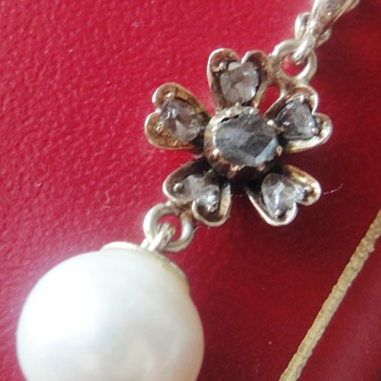 Victorian Pearl rose gold rose cut diamond pendant - Fine Jewelry