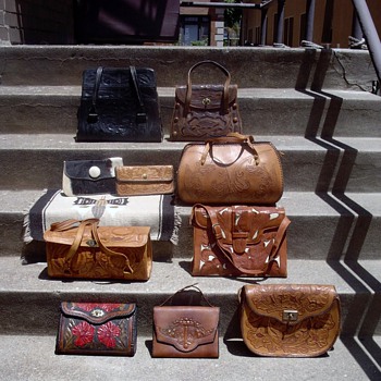 Tooled leather bag collection