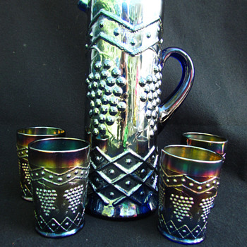 Fenton- Lattice & Grape Water Set - Blue !! - Glassware