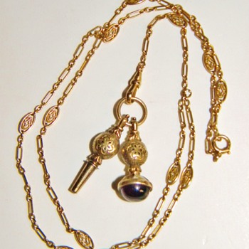 Antique Victorian Filigree 14k Lorgnette W/Watch Fob Key Set Necklace - Fine Jewelry