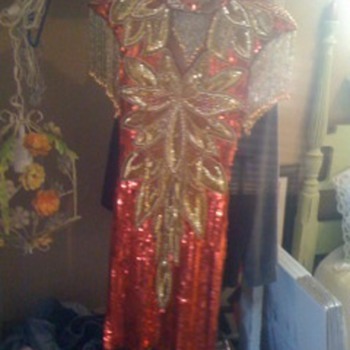 beaded vintage red and gold fashion dress