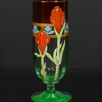 Fritz Heckert rubina verde enameled vase - Art Glass