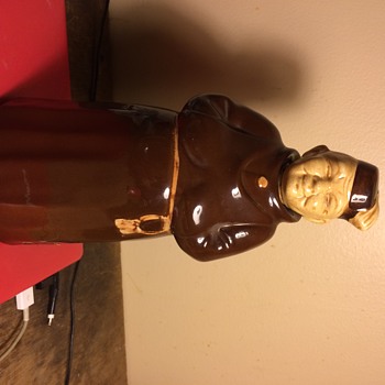 Monk wearing fez decanter sticker on side Germany - Bottles