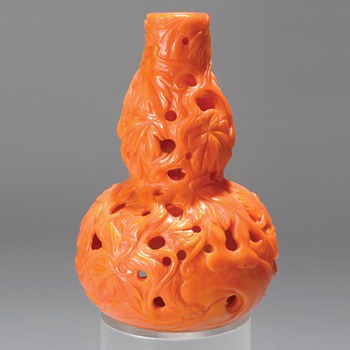 Rare Opaque Orange Double-Gourd Glass Vase - Asian