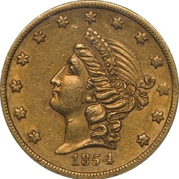 1854 $20 Kellogg & Co., San Francisco, Double Eagle Gold Coin - US Coins