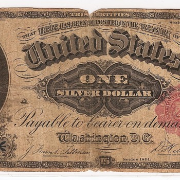 1891 Silver Certificate - US Paper Money