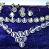 Vintage Deco Catseye Moonstone Silver Full Parure Necklace Earring Bracelet Ring