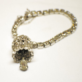 Vintage Rhinestone bracelet with Bell charm made of Rhinestones
