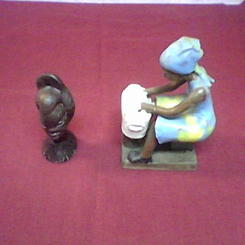 AFRICAN LADY BUST AND FIGURINE