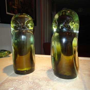 RARE Alfredo Barbini Sommerso Murano Owls - Art Glass