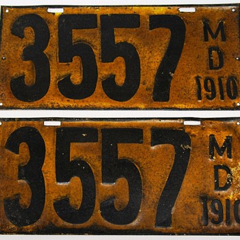 1910 Maryland License Plates, First Issue, Pair - Classic Cars