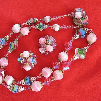 Vendome art glass demi parure - Costume Jewelry