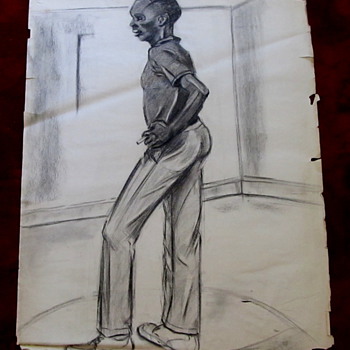 Chalk original, very old - 20"x 24" Man of African American Descent