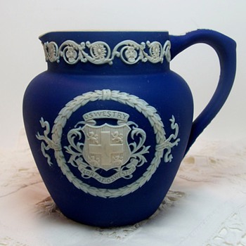 Blue Jasperware with Oswestry Coat of Arms - Art Pottery