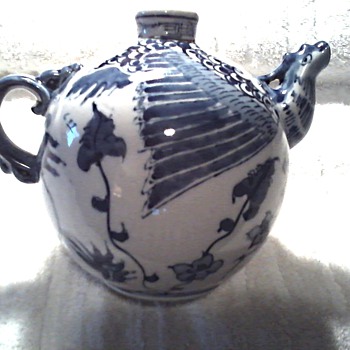 Unusual Chinese Round Teapot / Blue and White Dragon Design / Circa Mid-Late 20th Century - Asian