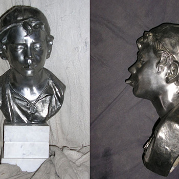 Spelter Bust of a Boy with a Whistle and Cap - Art Deco