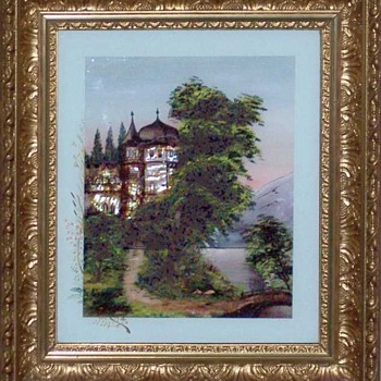 1894 German Painting with Mother-of-Pearl inlay