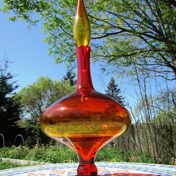 Gorgeous Tangerine Blenko Decanter - Art Glass