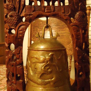 Buddhist Bell on carved wood frame,  Where made?  How old?