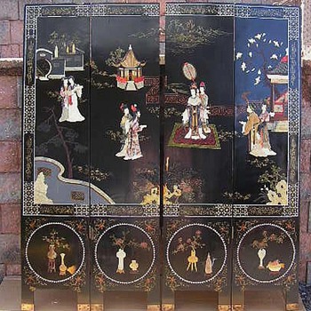 Antique Japanese Oriental Coromandel Screen - Asian