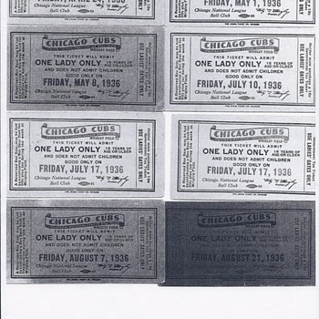 1936, 1937, 1938 and 1939 Chicago Clubs One lady only Tickets