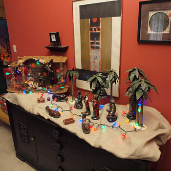 My Two Nativity Sets 1975 and 2002, Bear Tree Stand 2003 - Christmas