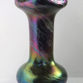 Rindskopf Iridescent Striated Quadricorn Vase - Art Glass