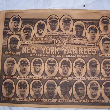 1932 NEW YORK YANKEES A.L. CHAMPIONS POSTER