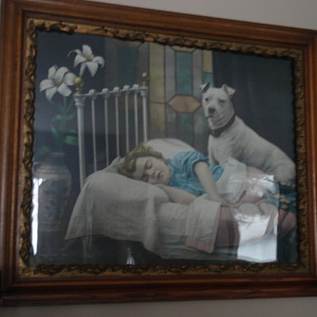 Sleeping child with dog at bedside. - Posters and Prints