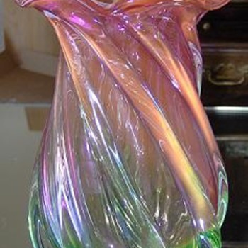 Beautiful Swirling Pink and Green Vase - Art Glass