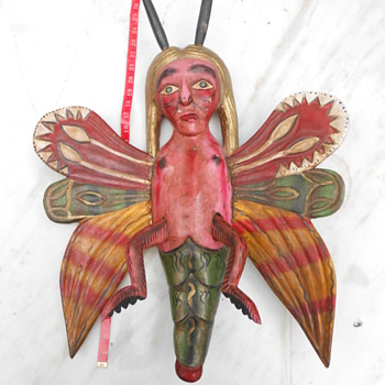 Mexican folk art wood cavered bee woman Oaxacan?