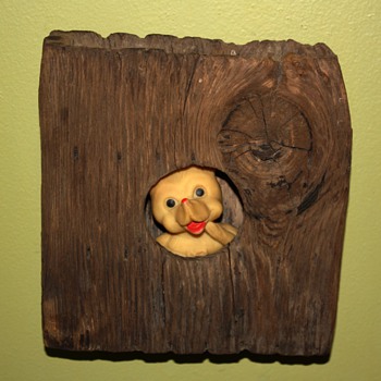 Wood and Plastic Collage [?] i made w/ a couple of found pieces - Animals