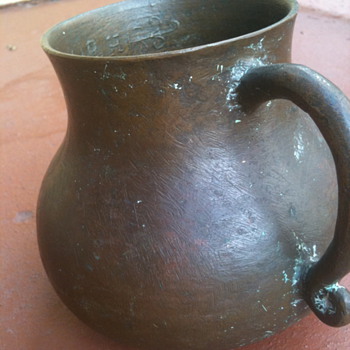LARGE 6"BRONZE MUG WITH SCRIPT INSIDE LIP/ R.H. EVERLASTING LIFE IN GREEK