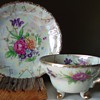 Flowers on opalescent finsh Cup and saucer ~ Unidentified