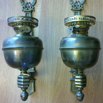 oil lamp sconce held by brass fist - Lamps