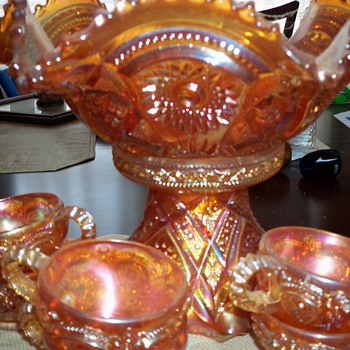 Carnival Pressed Glass Iridescent Glass Punchbowl