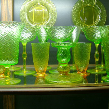 1910 - 1930 Bi-Color Vaseline Pukeberg Turkey Tracks Uranium Glass