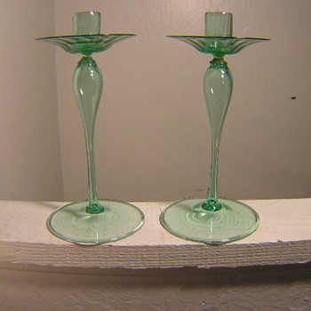 Early century Italian blown candlestick holders - Art Glass