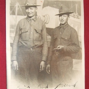 WW1 postcard of soldiers with Airplane backdrop
