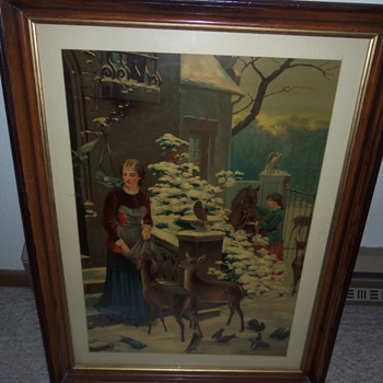 Woman feeding deer (print?) - Posters and Prints