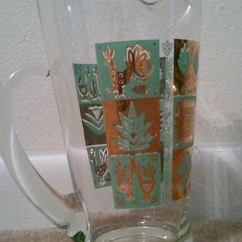 Spanish art water pitcher...gold and turquoise - Glassware