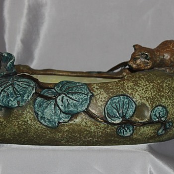 Amphora Cat and Mouse Console Bowl - Art Pottery