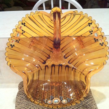 Amber Depression Era Hand painted Candy dish - Glassware