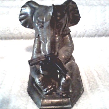 Heavy Die-Cast Pot Metal Elephant Bookend / Stamped Made in USA / Circa 1940's 50's