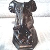 Heavy Die-Cast Pot Metal Elephant Bookend / Stamped Made in USA / Circa 1940's 50's