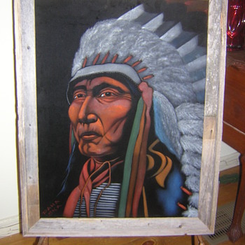 Original Paha Ska (White Hills) Lakota (Sioux) Velvet Painting Native American Art